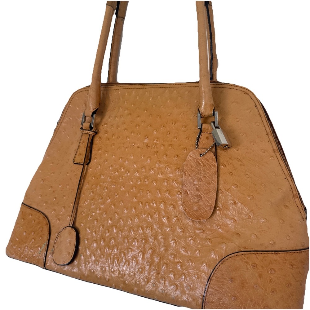 VTG CLEO & PATEK PARIS Genuine Leather Ostrich Embossed Handbag Purse Modern